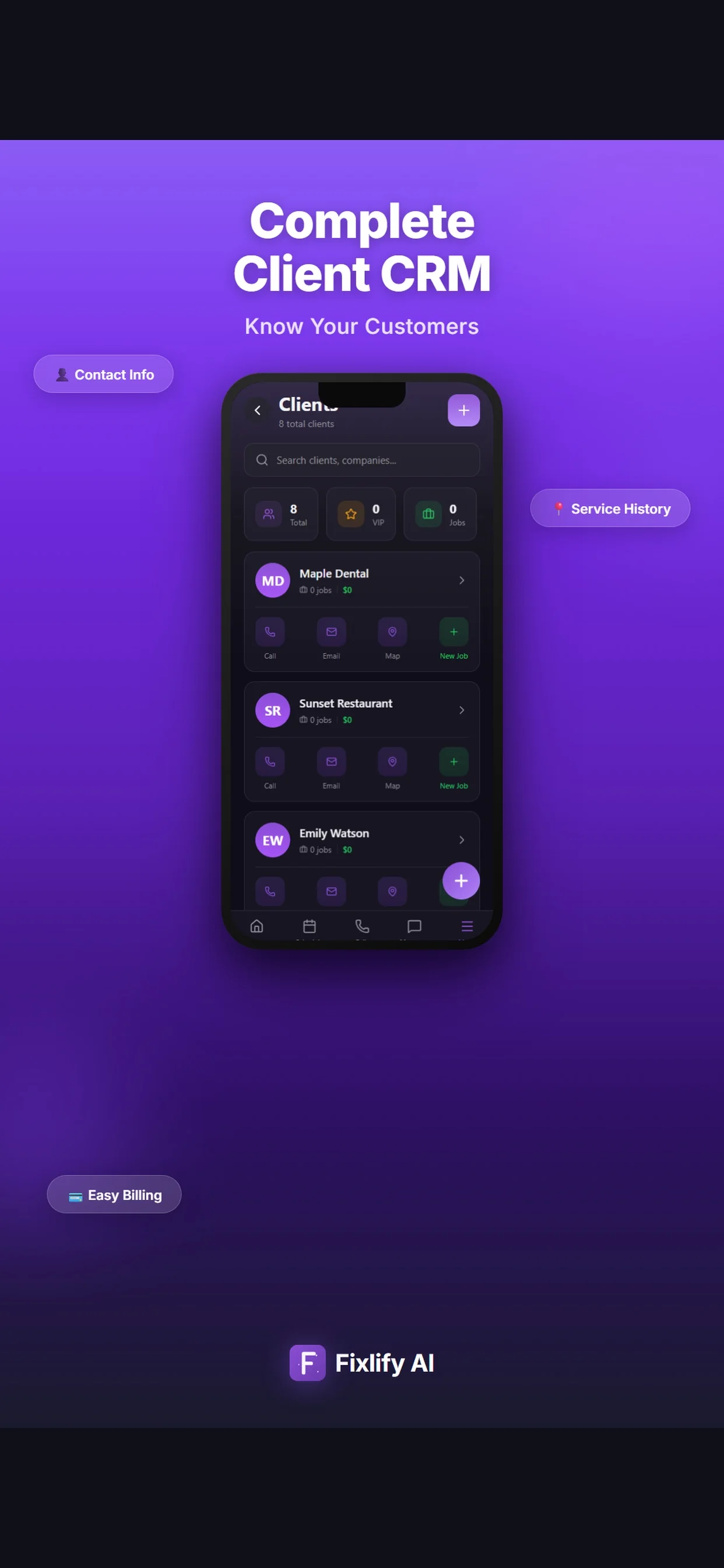 Official Fixlify iOS App Store image showing the field service client list