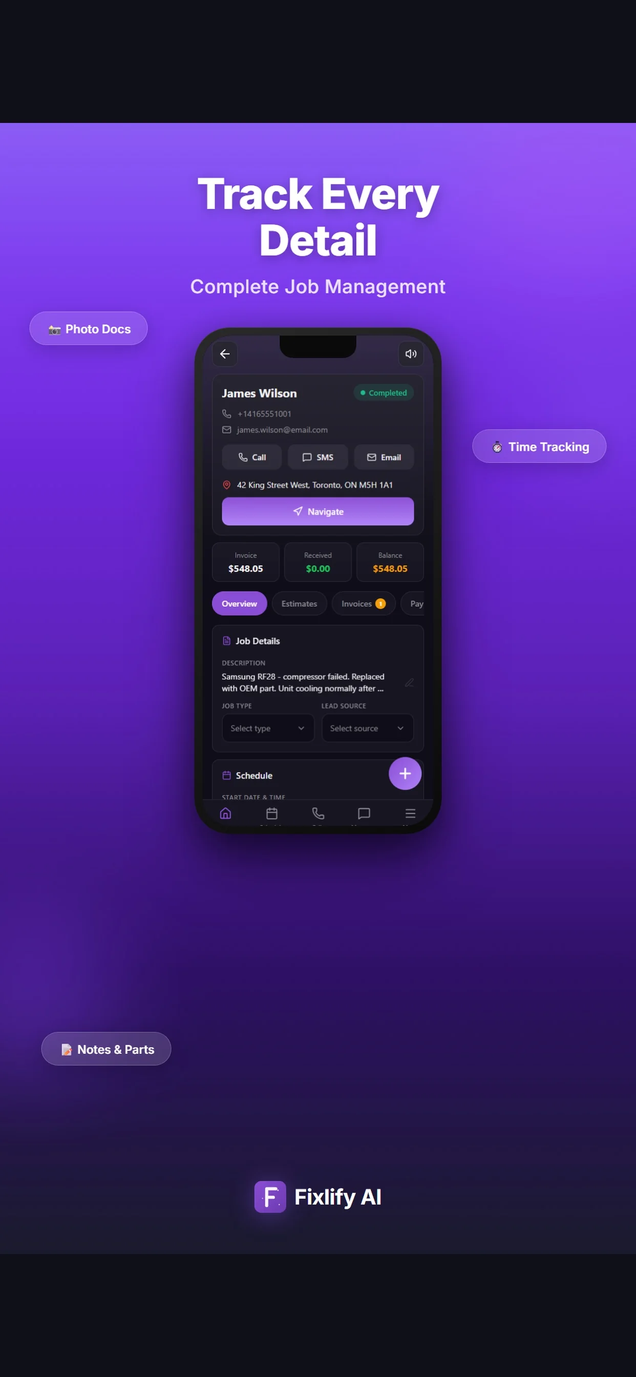 Official Fixlify iOS App Store image showing a field service job record